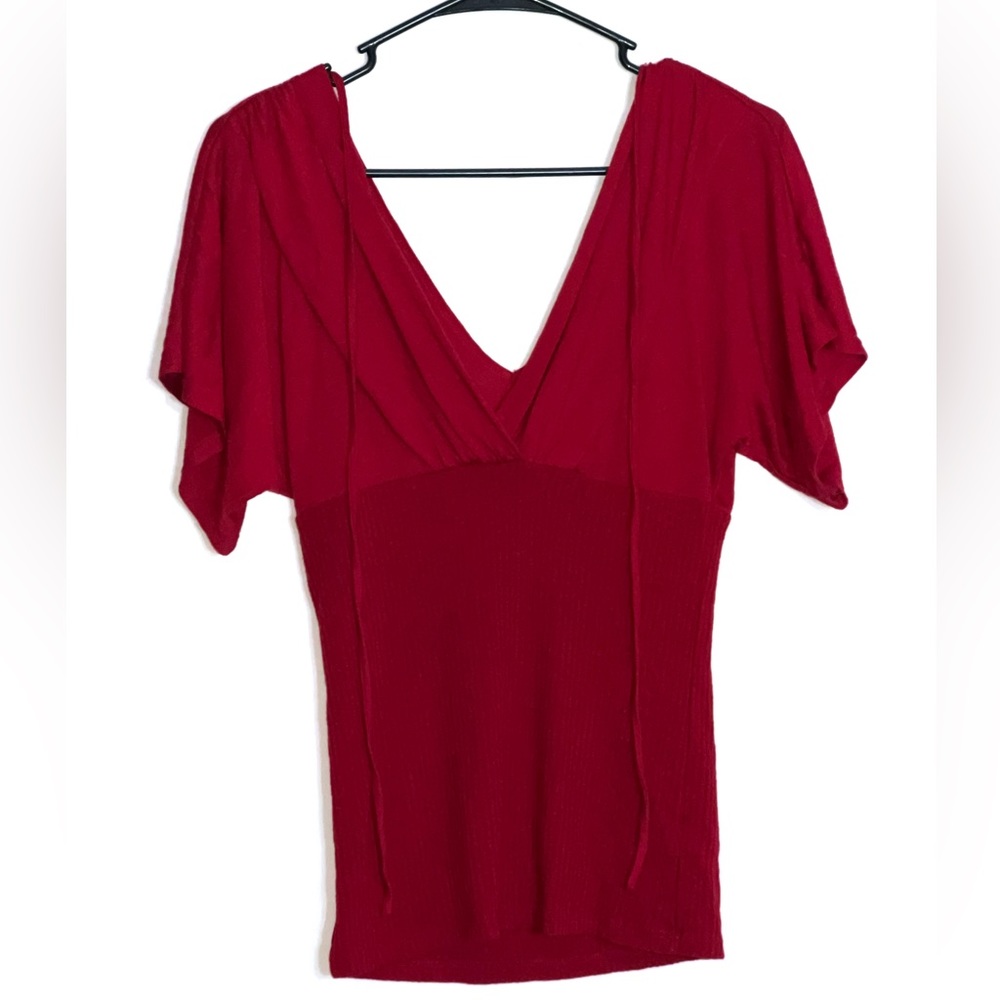 Ribbed V-Neck Blouse